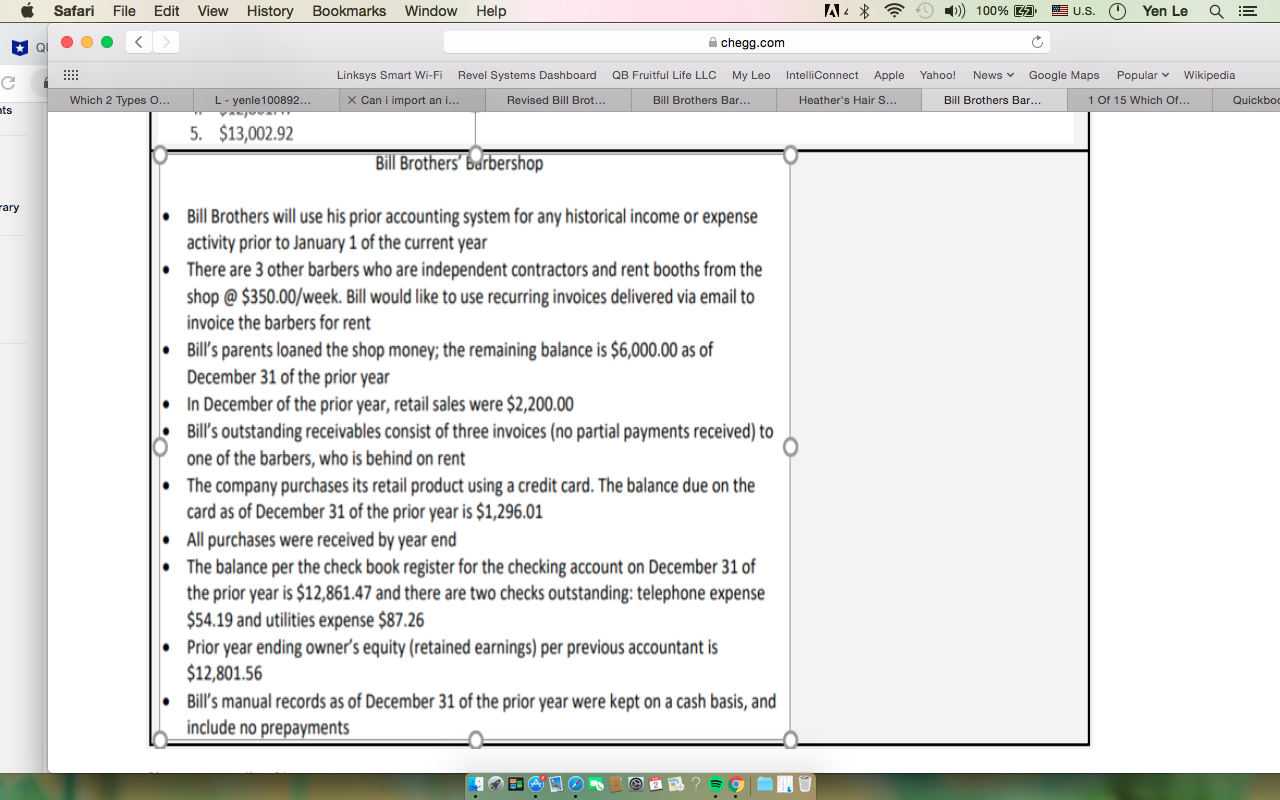 entry as the beginning balance for the checking amount? Safari File Edit