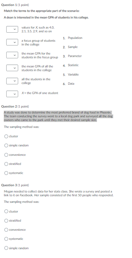 focus group 3. Parameter the mean GPA of all the 4. Statistic