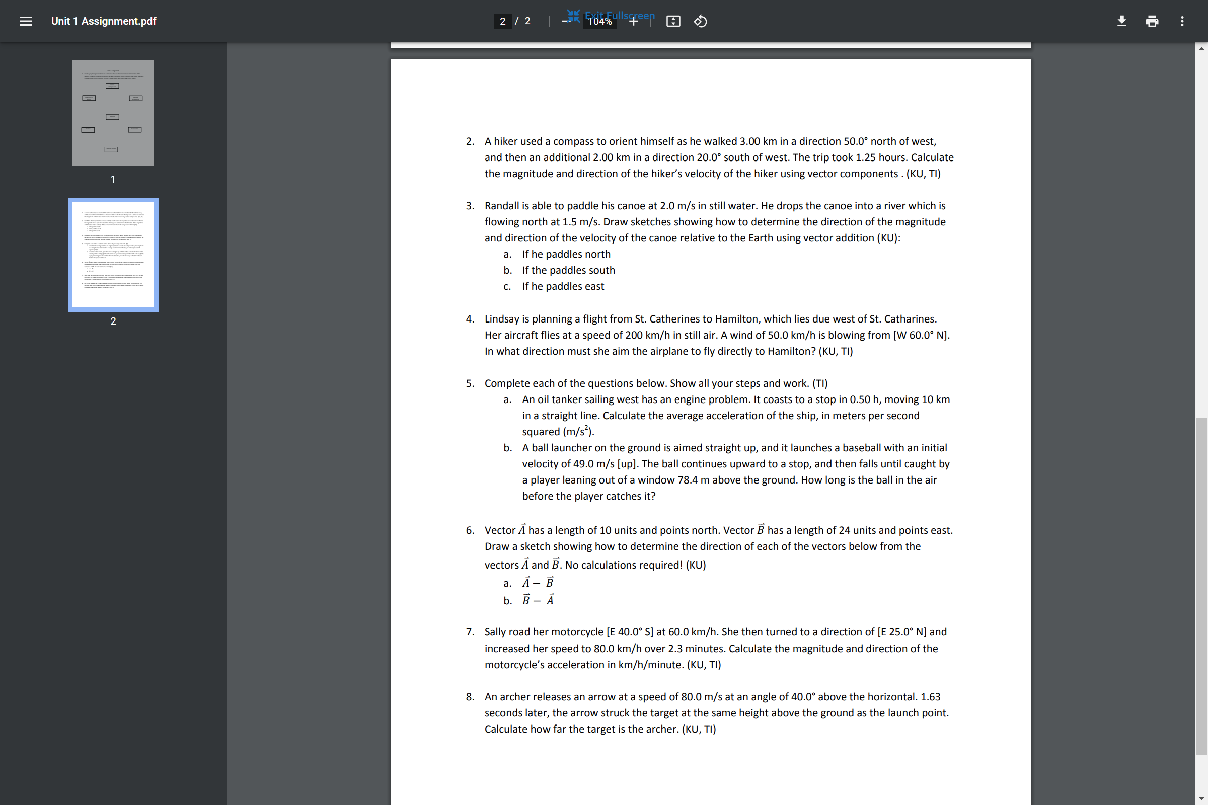Unit 1 Assignmenttpdf A hiker used a compass to orient himselfas
