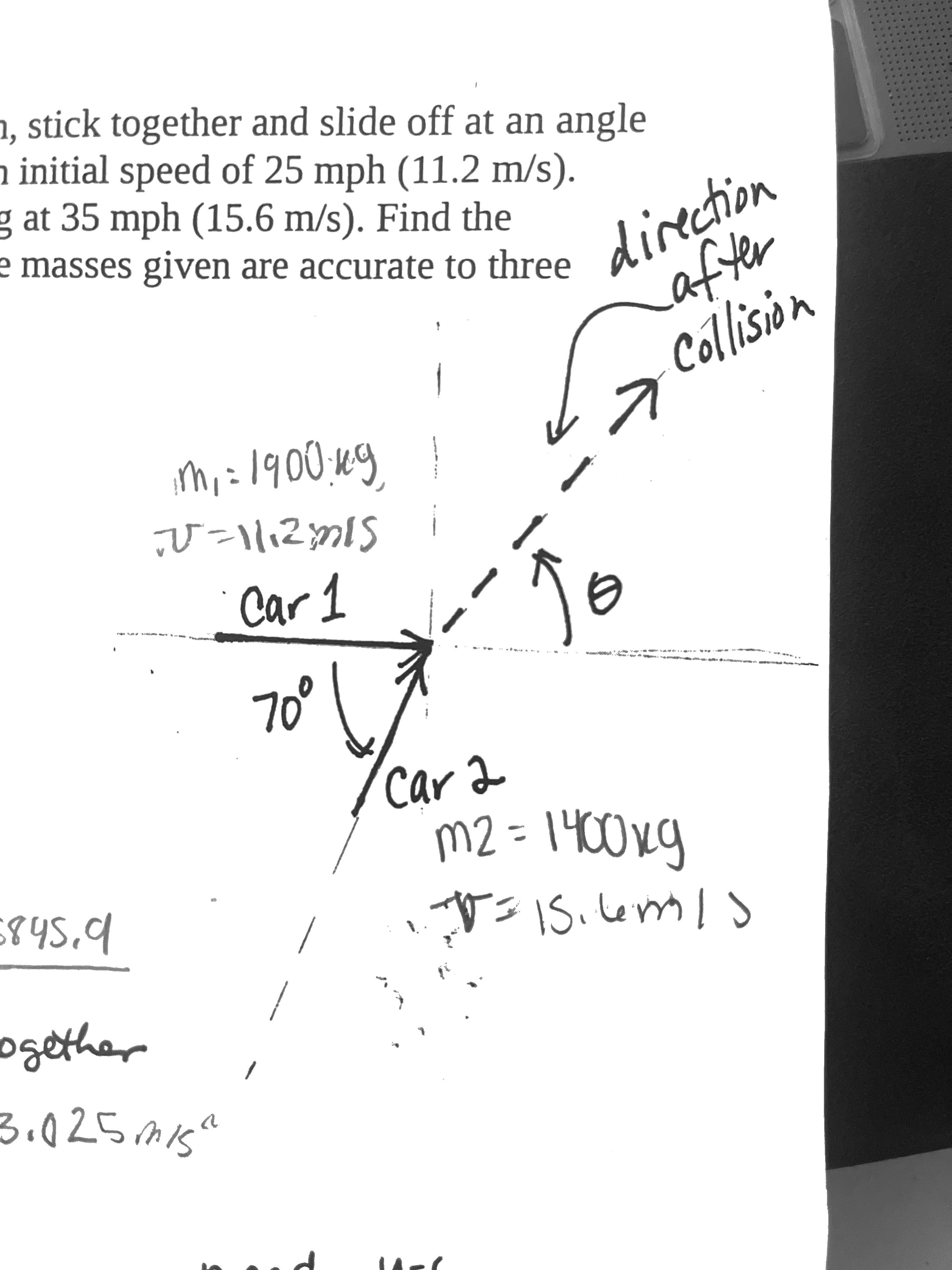 two cars collide at an unusually angled intersection, stick together and slide