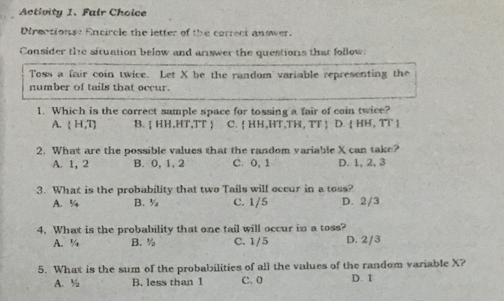 With solution please, thank so so so much. Activity 1. Fair Choice