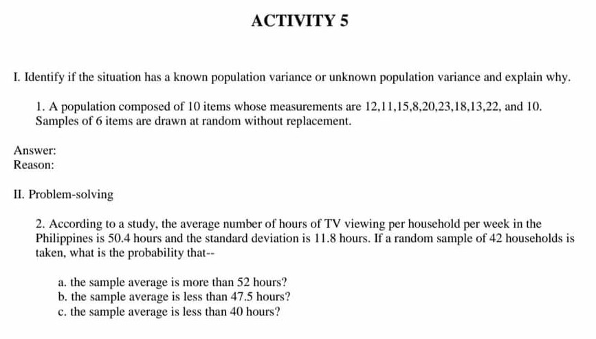 HELP ME PLEASE I NEED HELP ACTIVITY 5 1. Identify if the