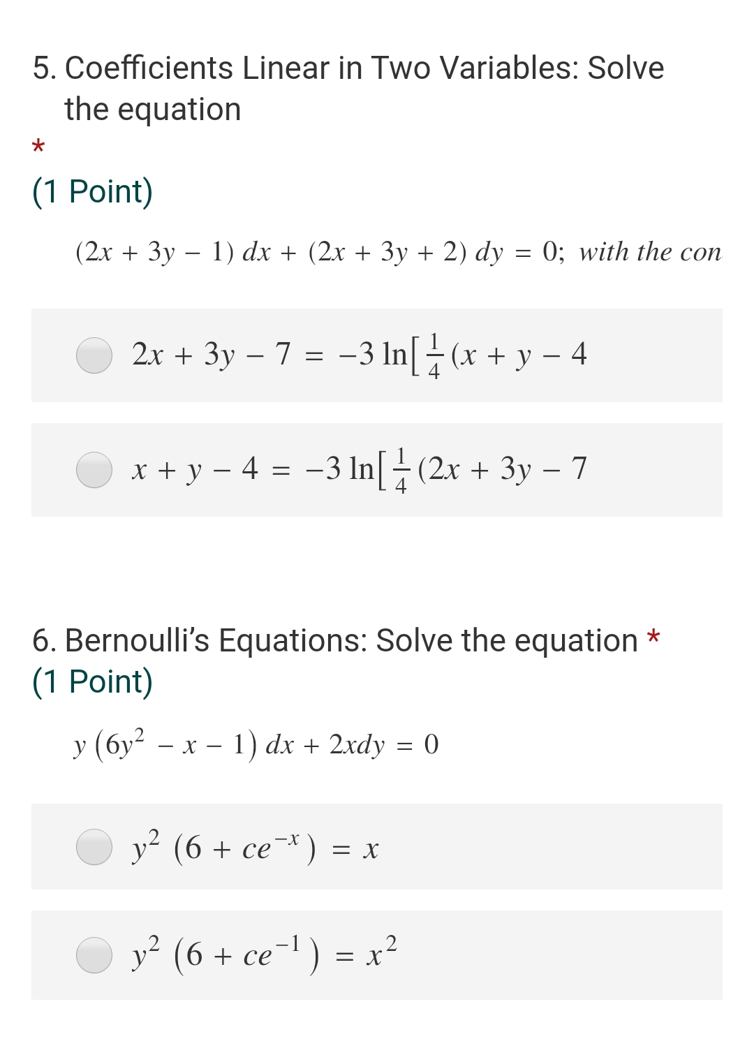 please answer the following, choose the correct answer: 5. Coefficients Linear in