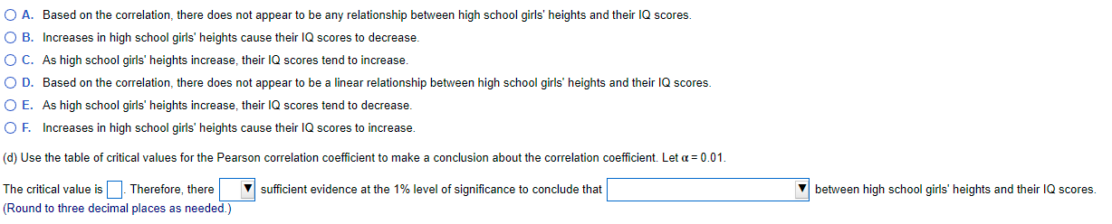 72 Height (inches) Height (inches) Height (inches)(b) Calculate the sample correlation coefficient