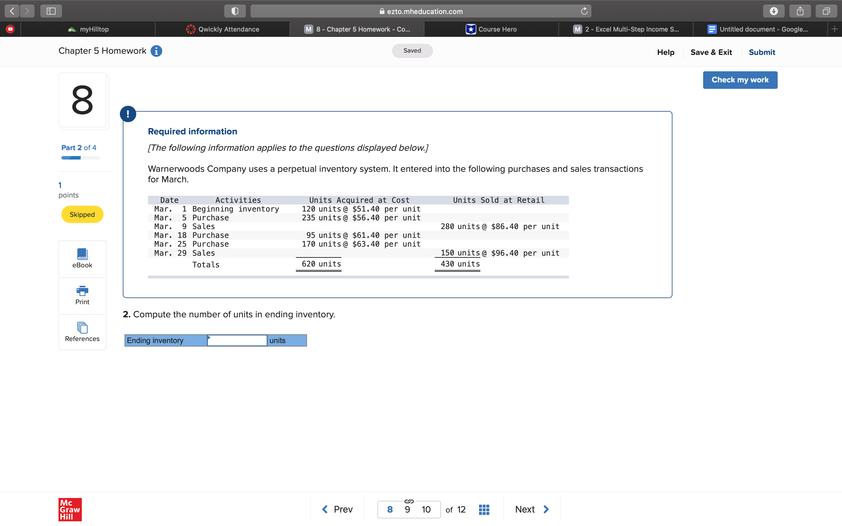 Homework 0 Saved Help Save & Exit Submit Check my work Required
