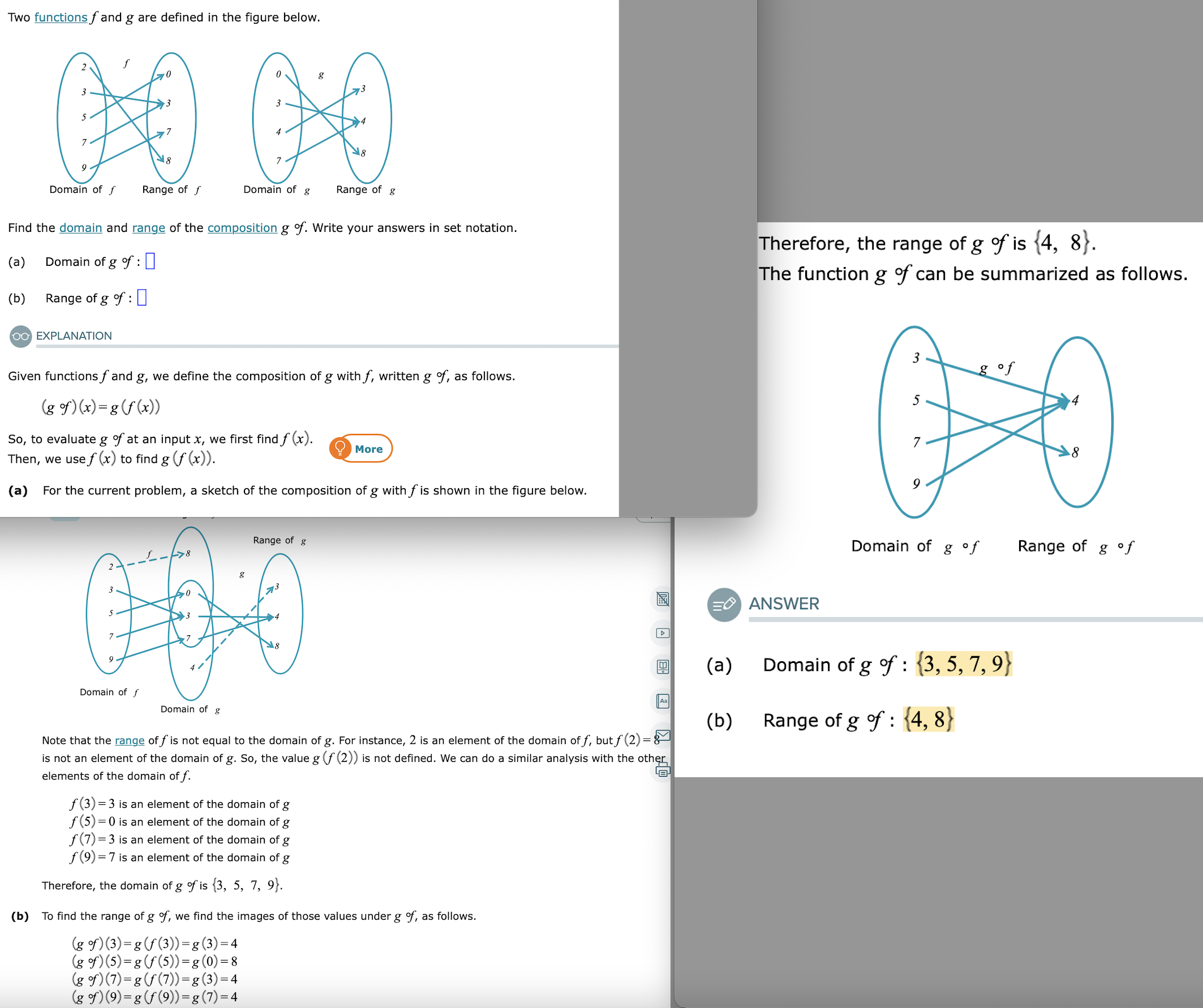 below. Domain of f Range of f Domain of g Range of