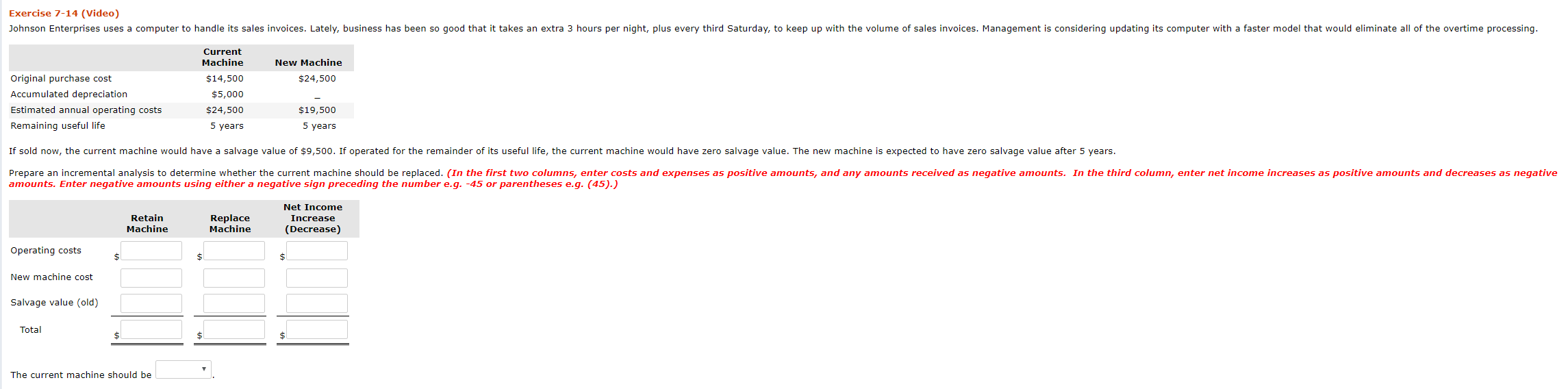 please could you answer this question for me? Exercise 7-14 (Video) Johnson