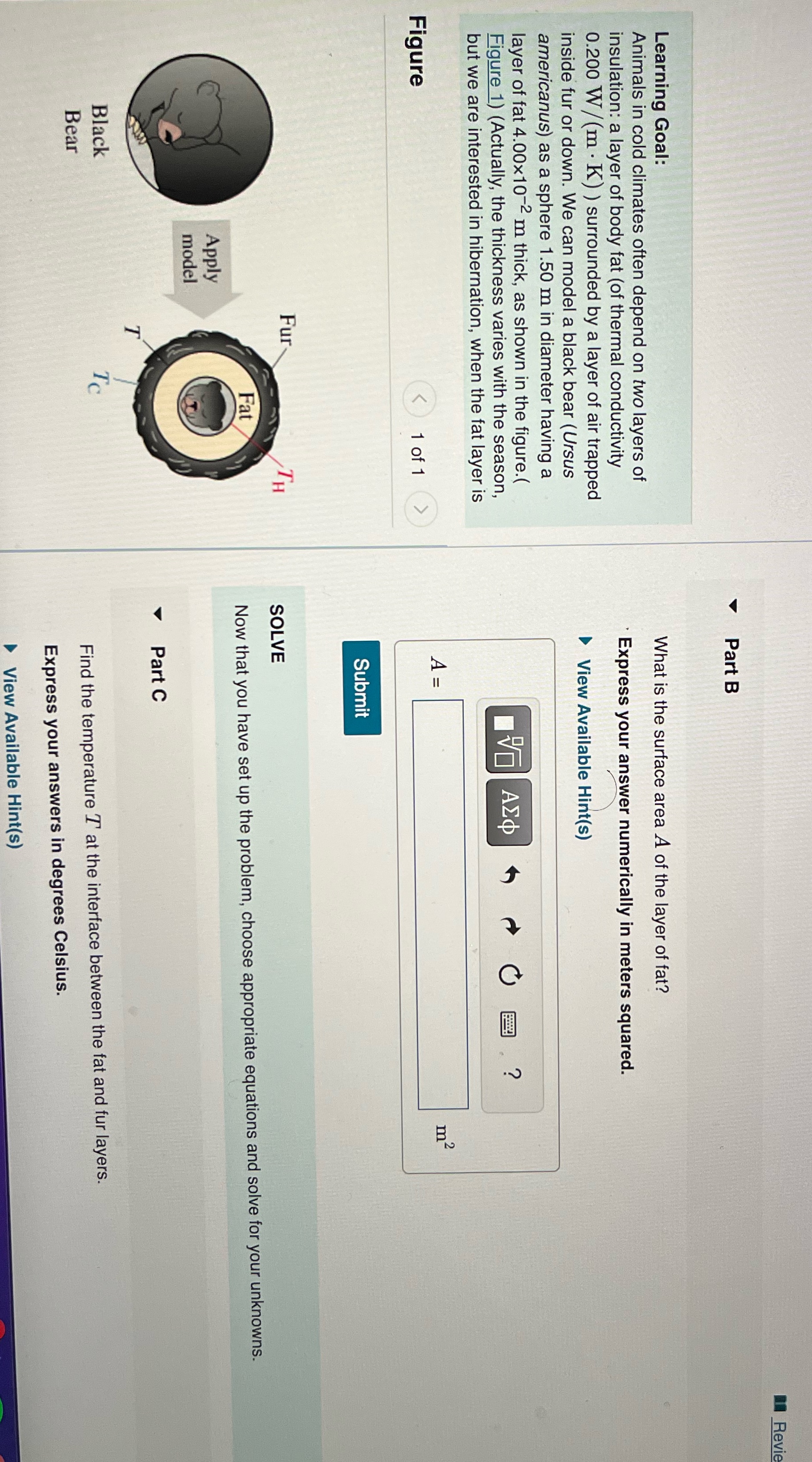 Part C:Find the temperature T at the interface between the fat and