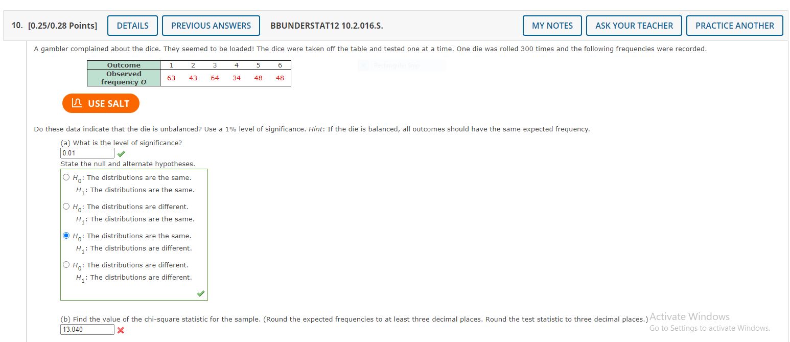 distributions are the same. 0 HD: The distributions are different. H1: The