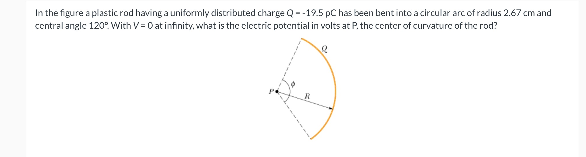  In the figure a plastic rod having a uniformly distributed charge
