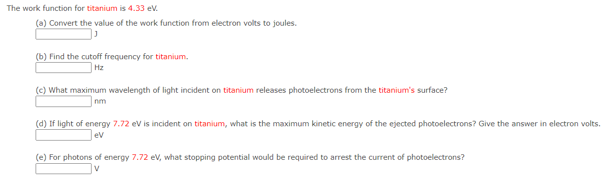 value of the work function from electron volts to joules. J (b)