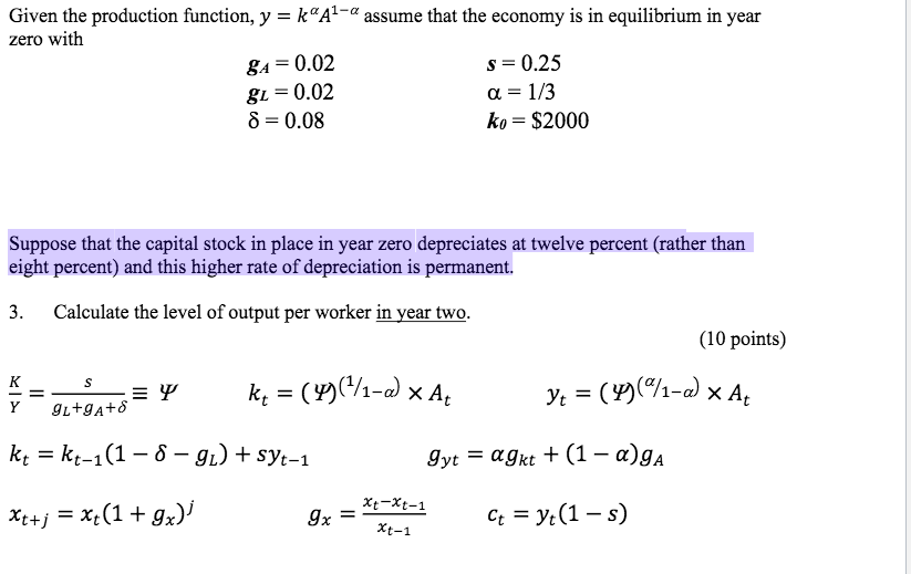 thanks for the help Given the production function, y = k"Al- assume