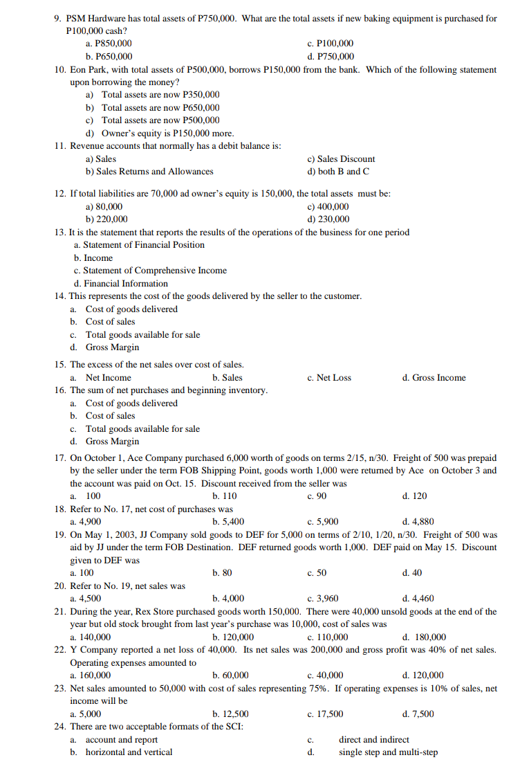 Management's Responsibility b. Statement of Financial Position C. Independent's Auditor Report d.