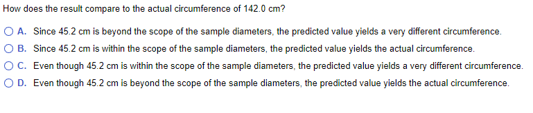 within The scope of the sample diameters, The predicted value yields the