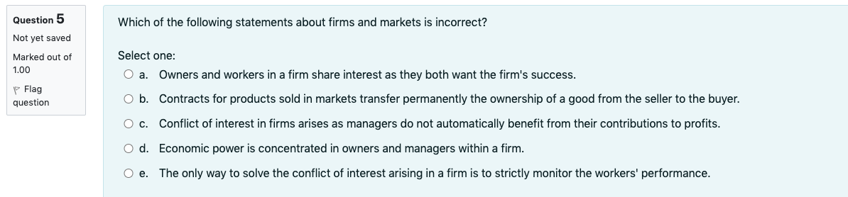 Question 5 Not yet saved Marked out of 1.00 'F Flag question