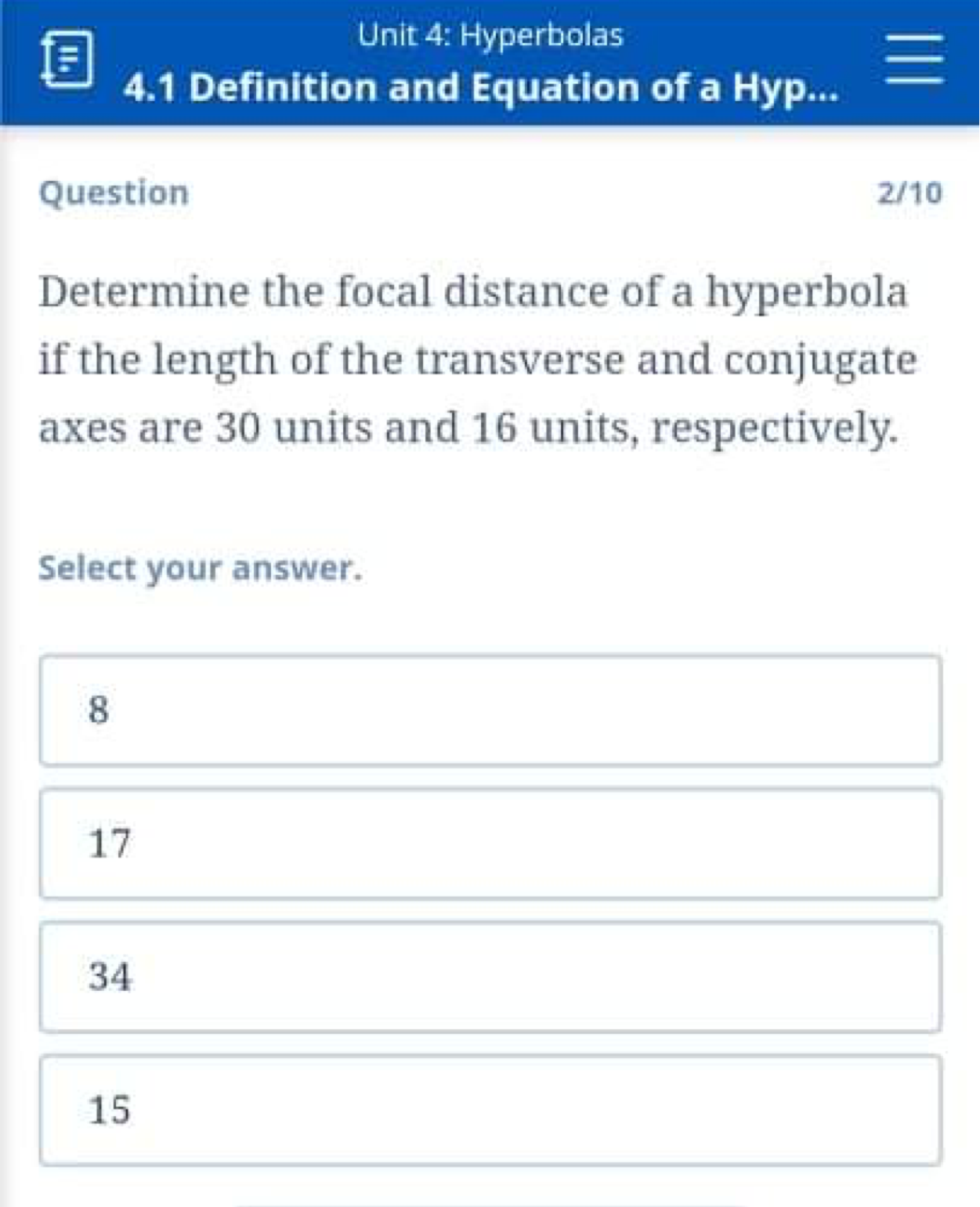 25x2 - 144y? = 3 600Unit 4: Hyperbolas 4.1 Definition and Equation