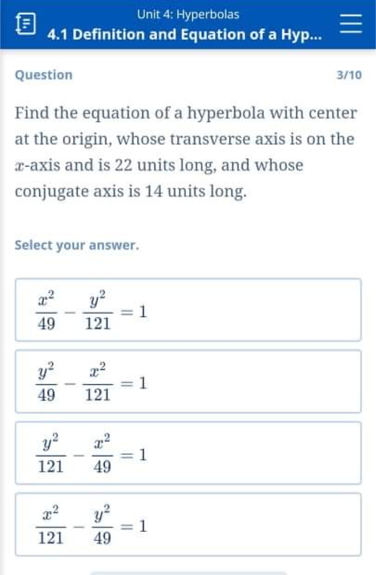 4y2 - 8y - 24 = 0 Choose your answer 2x2 +