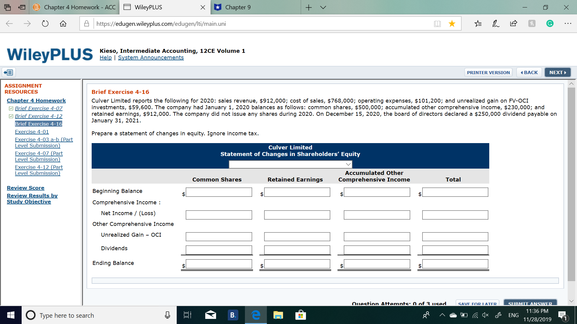 please help with this B Chapter 4 Homework - ACC WileyPLUS X