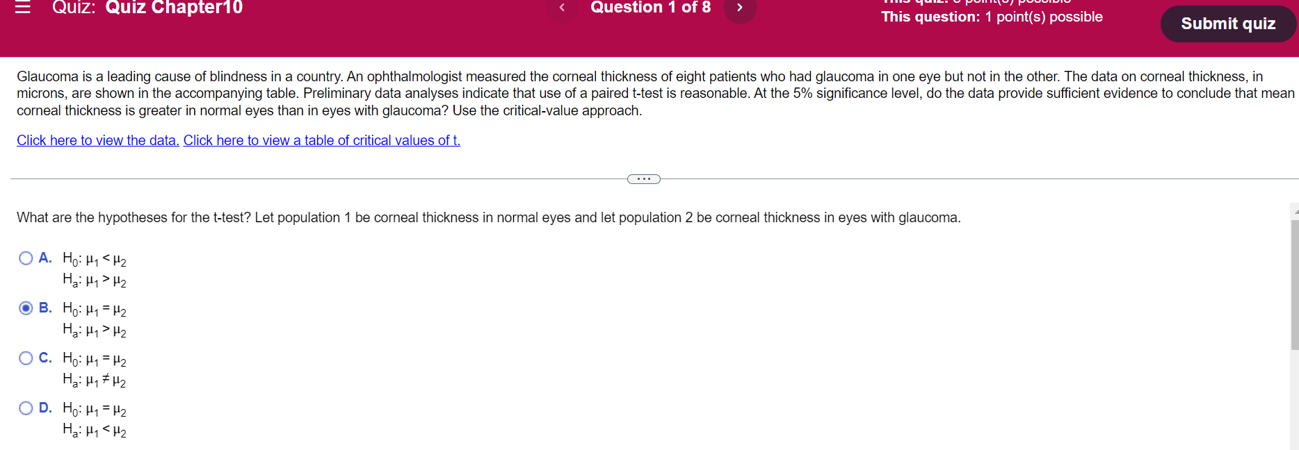 eye but not in the other. The data on corneal thickness, in
