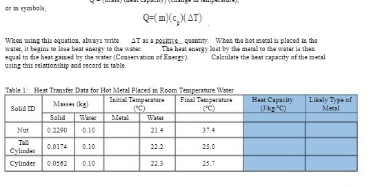  or in symbols, Q=(m)(c )(AT) When using this equation, always write