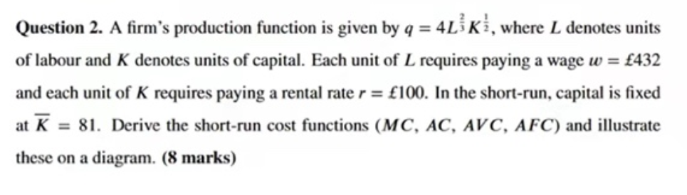Question 2. A firm's production function is given by q =
