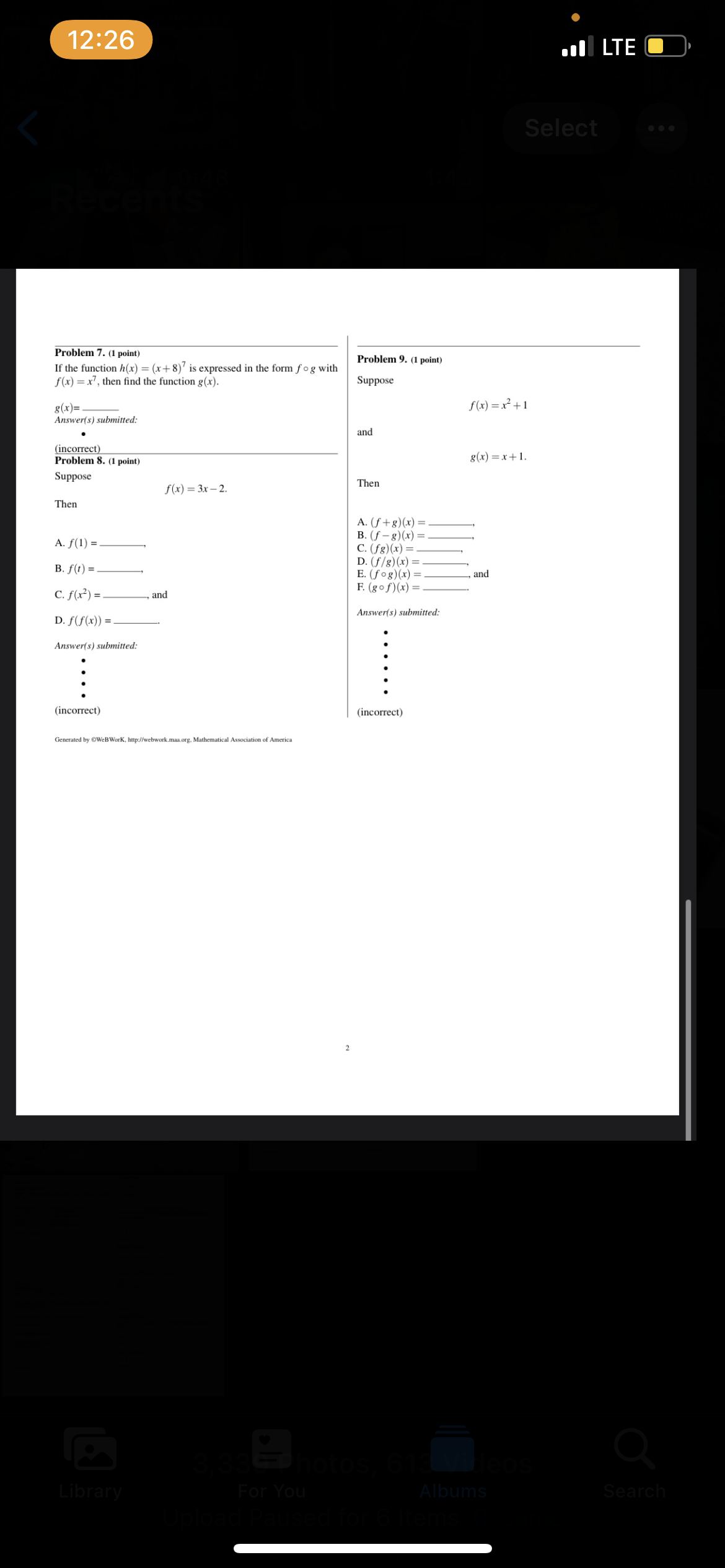 point) Let f(x) = 3x +4 and g(x) = 2x2 + 5.x.