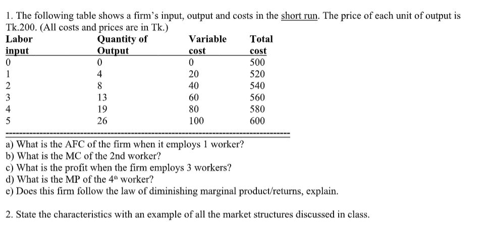 PLease answer 1 & 2 l. The following table shows a lm's