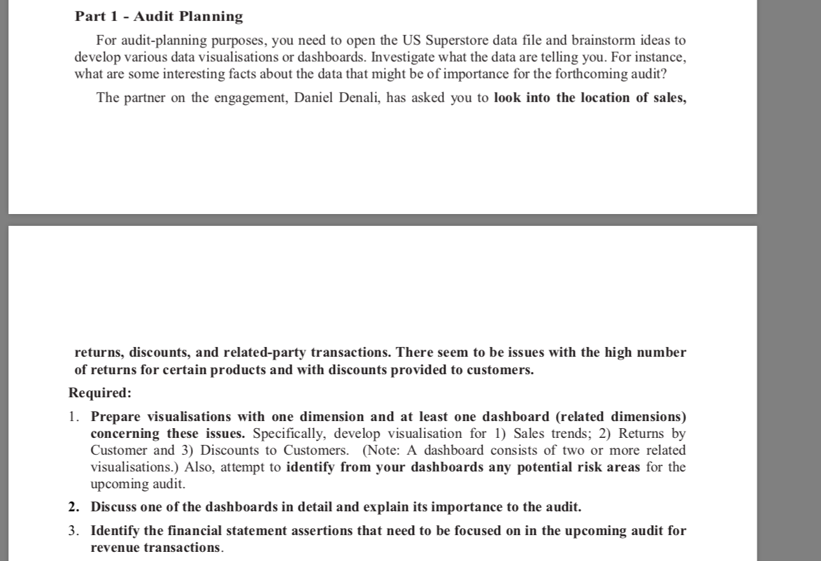 the following answers? Part 1 Audit Planning For audit-planning purposes, you need
