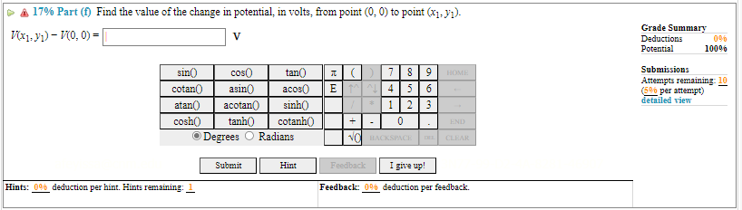 in volts, from point (x1: 0) to point (x1, y)? Grade Summary