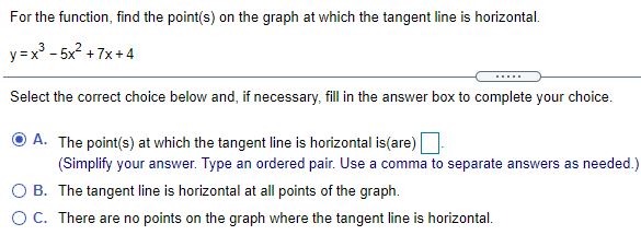  For the function, nd the pointis]: on the graph at which