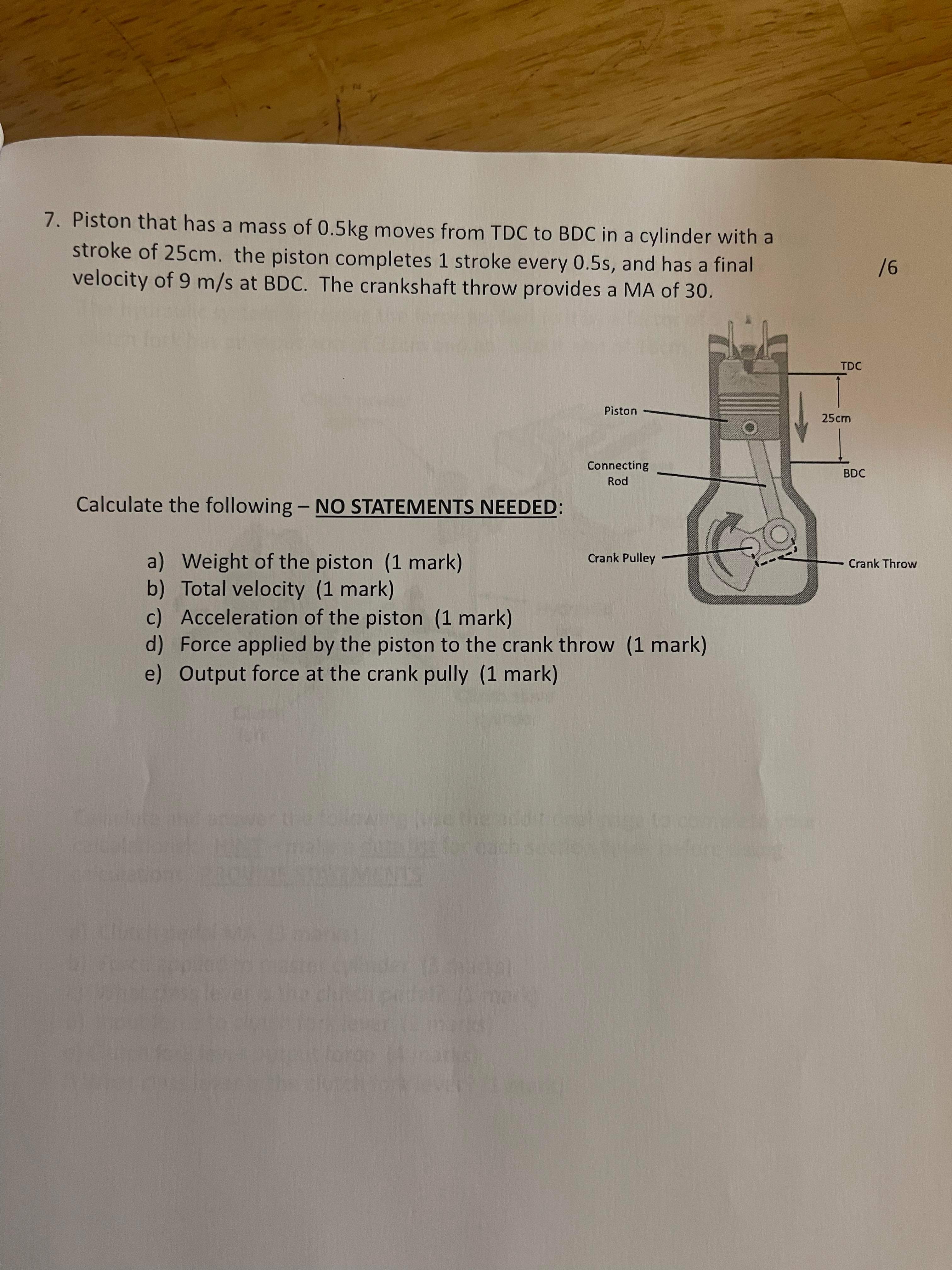 force needed to lift the load, if it is 6 feet from