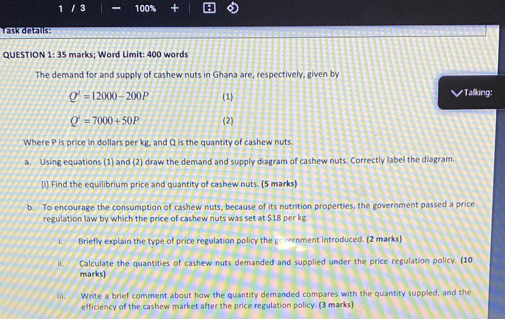 1 /3 100% + Task details: QUESTION 1: 35 marks; Word