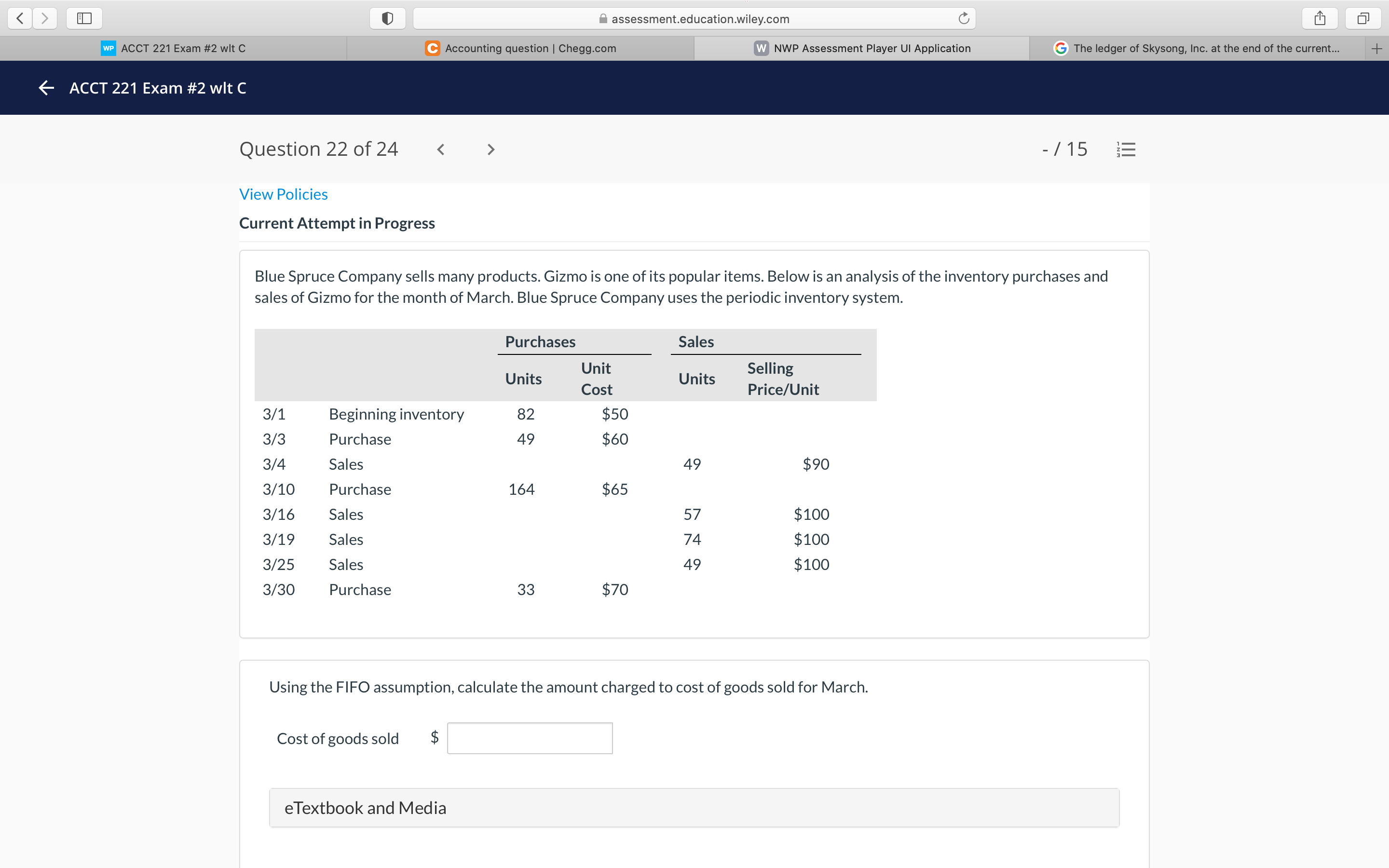 1 Using the FIFO assumption, calculate the amount charged to cost of