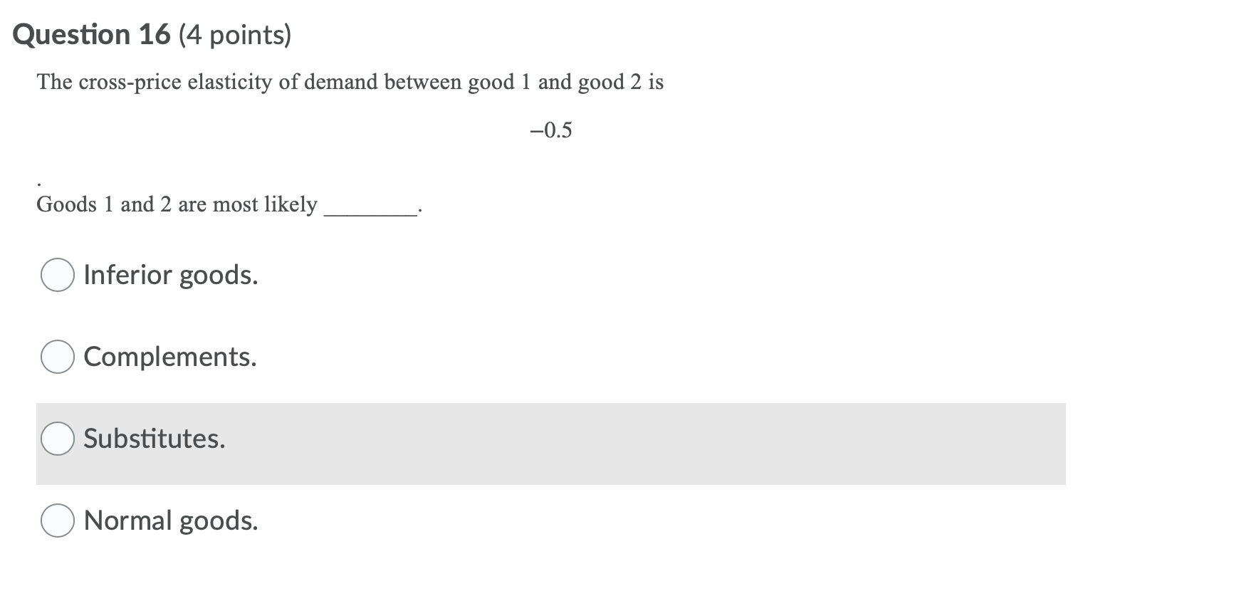points) The cross-price elasticity of demand between good 1 and good 2