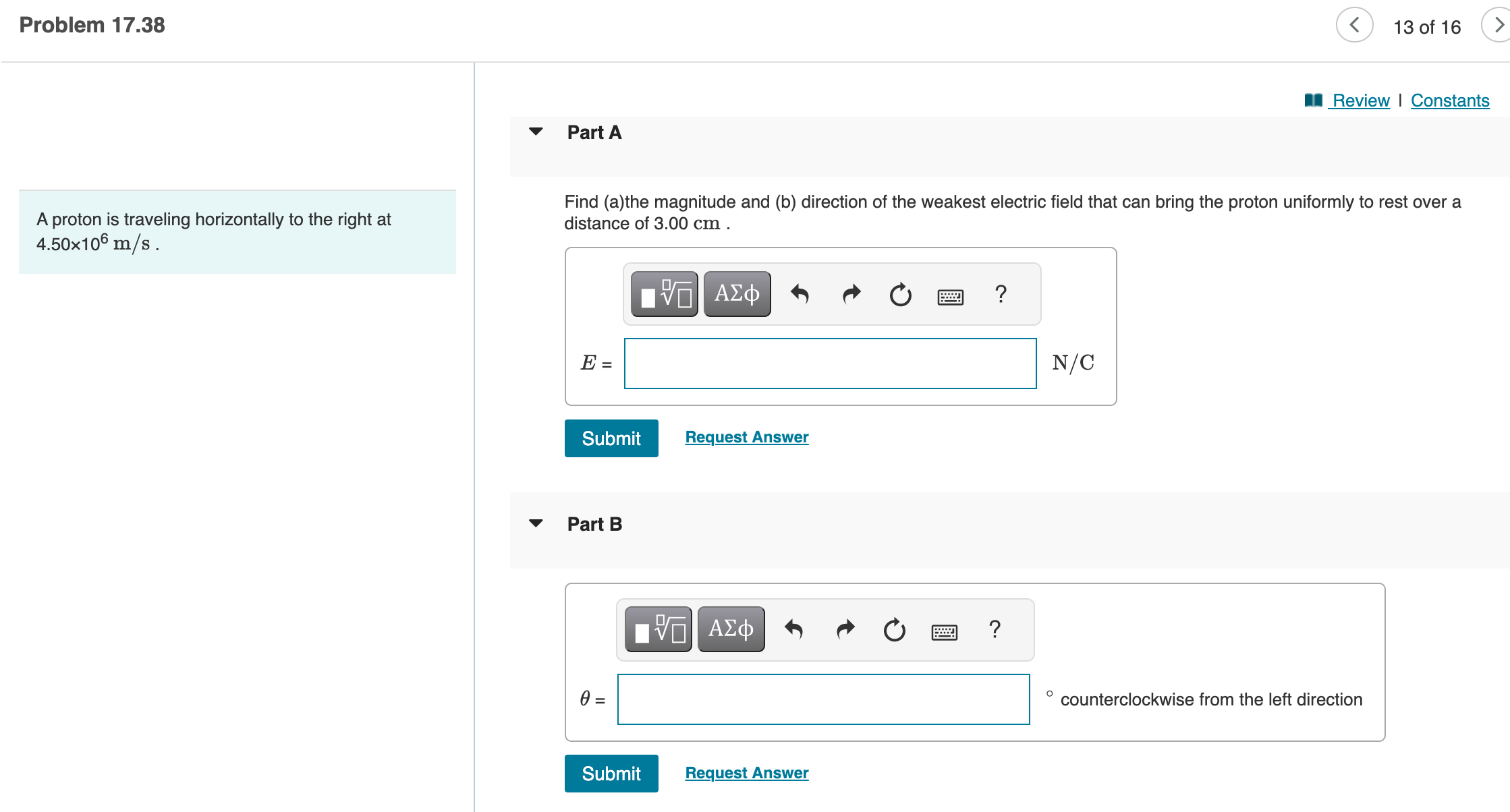 to rest over a distance of 3.00 cm Submit Part B Submit