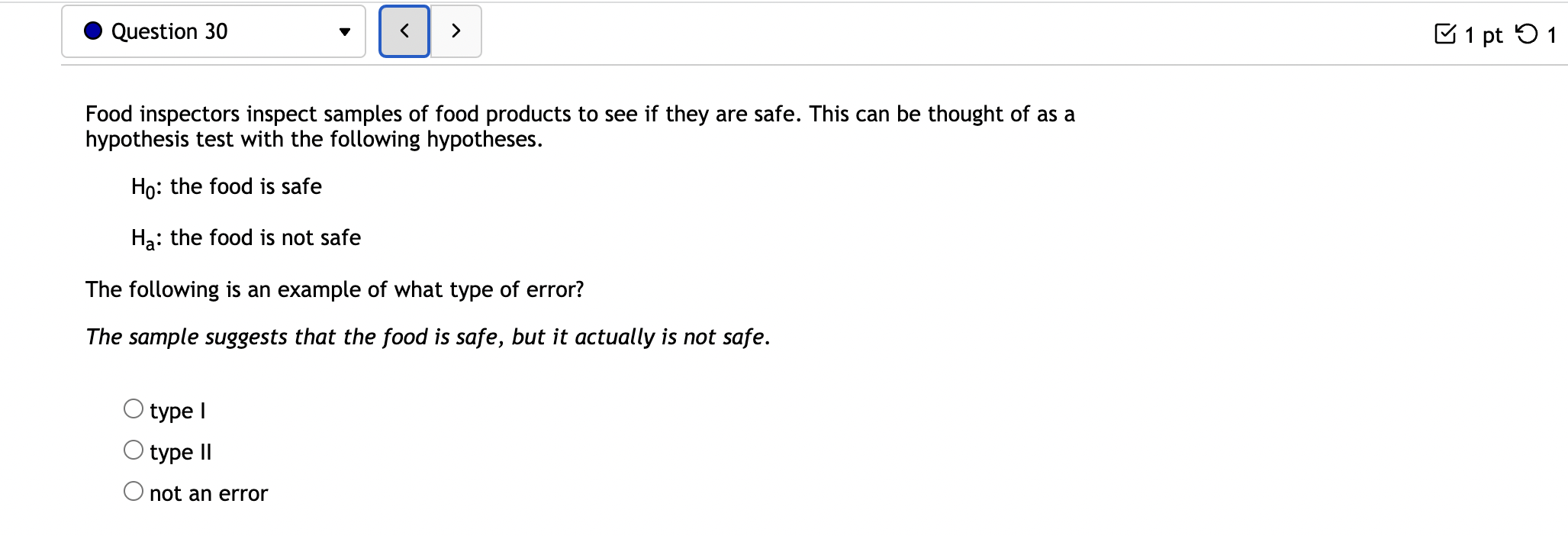 The following is an example of what type of error? The sample