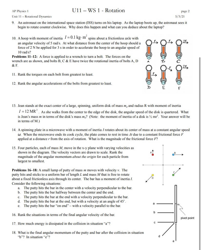 Pls answer all questions AP Physics 1 U11 - WS 1 -