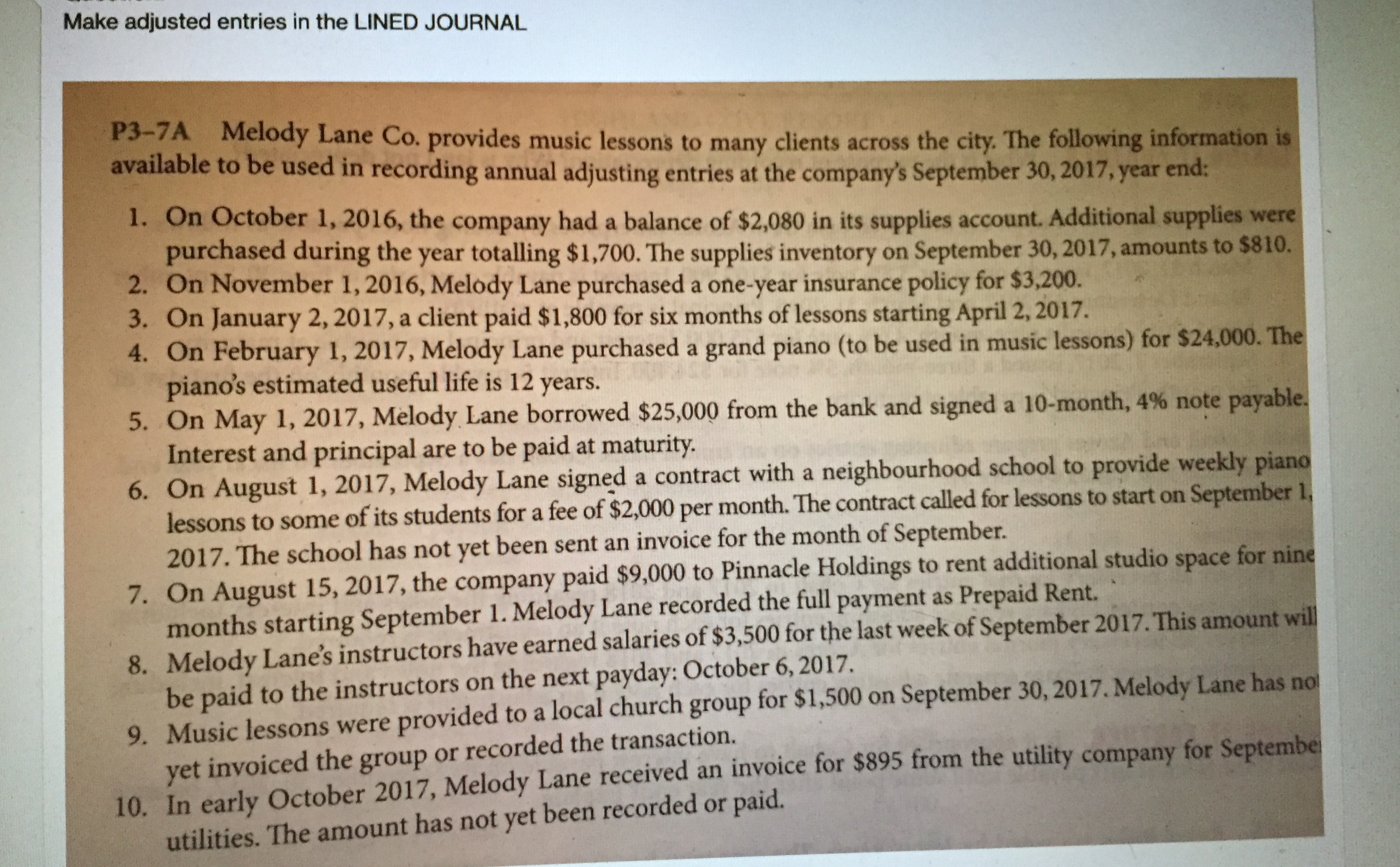 Make ADJUSTED ENTRIES In the LINED JOURNAL Make adjusted entries in the