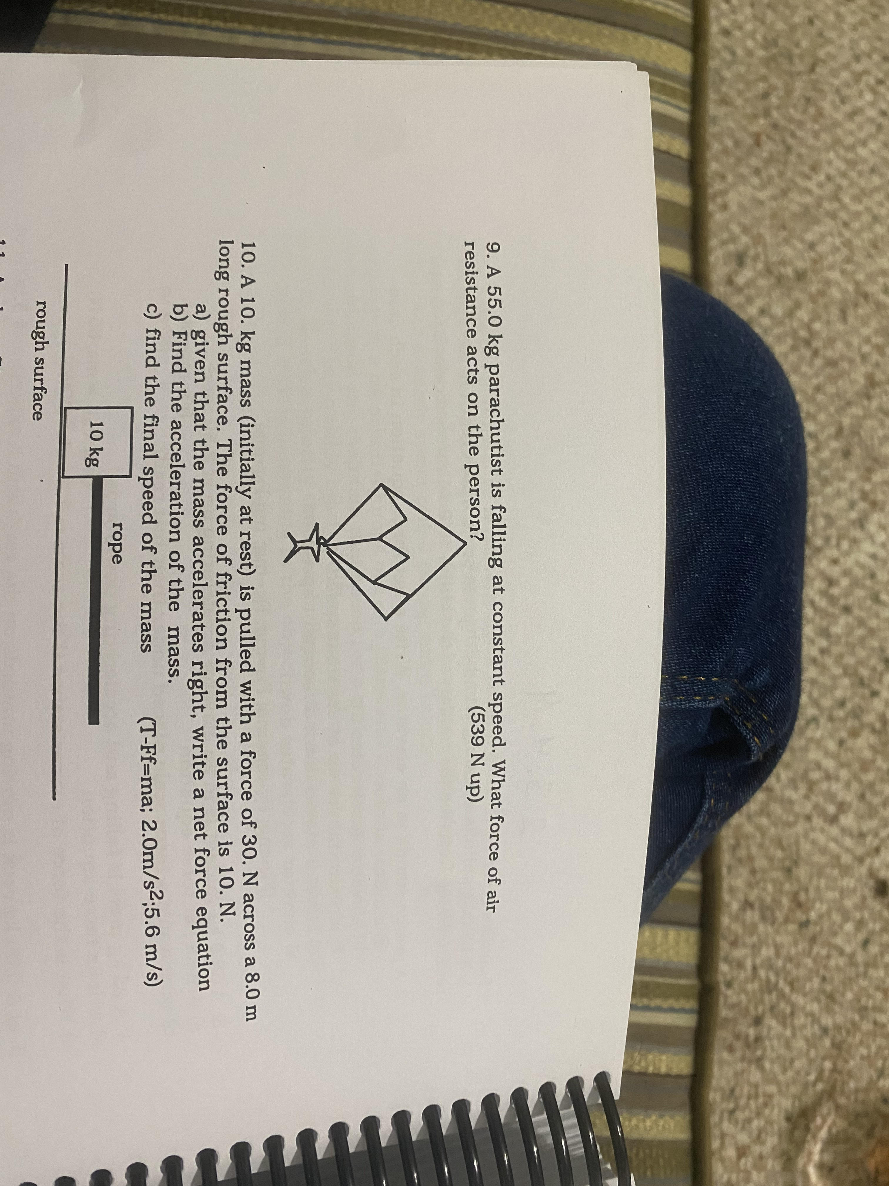 the mass if the cord tension is a) 30. N b) 19.6