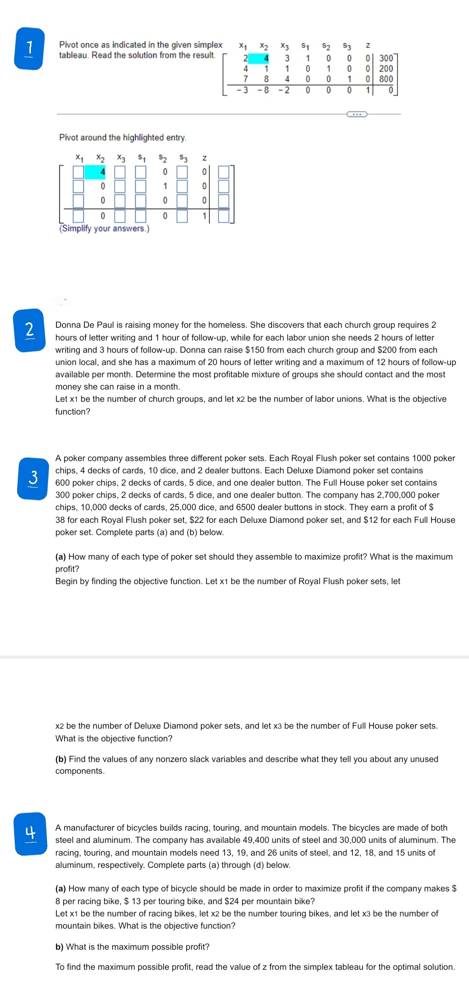 Statistics and Probability loo Pivot once as indicated in the given simplex