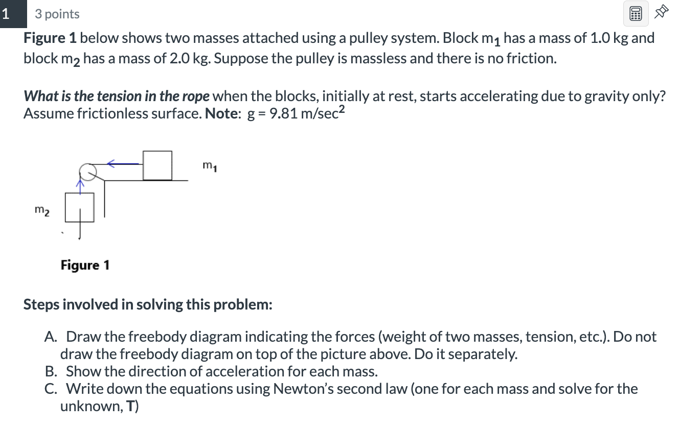 block m5 has a mass of 2.0 kg. Suppose the pulley is