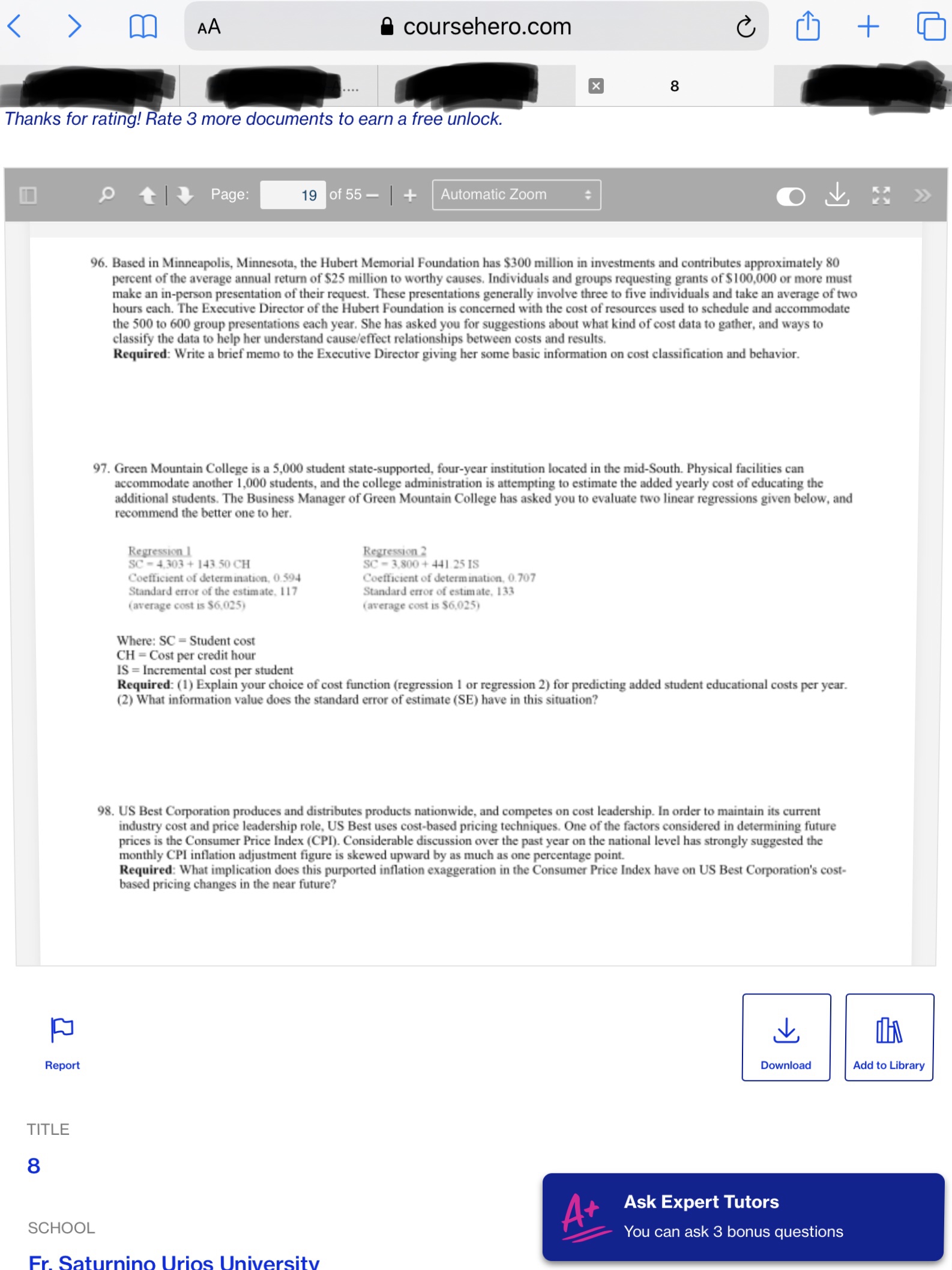 I would like help answering #97 here AA coursehero.com C X 8