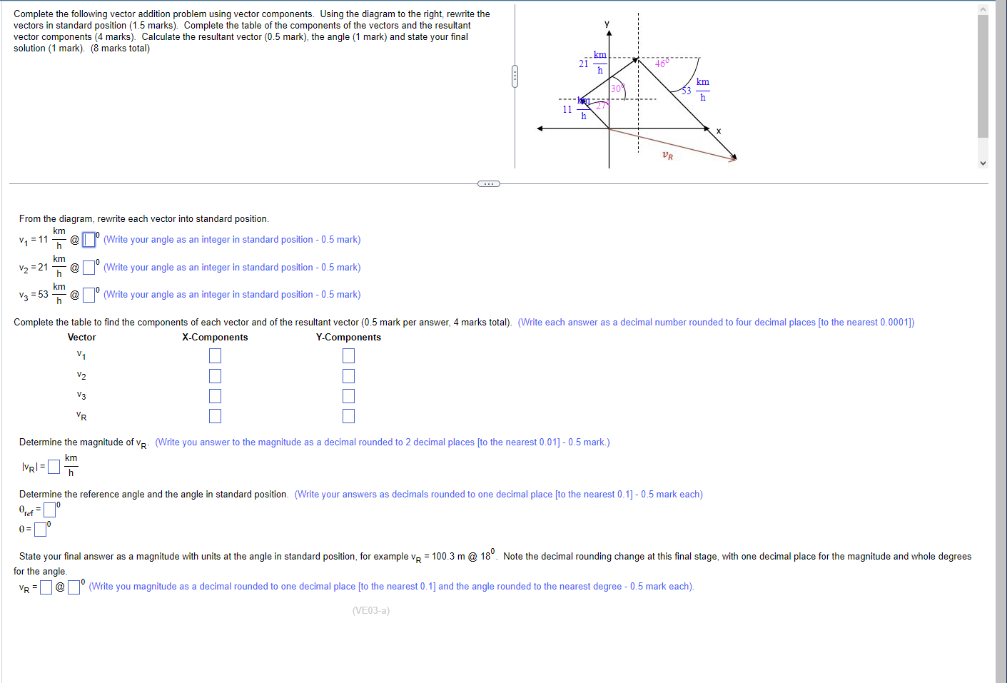  Complete the following vector addition problem using vector components. Using the