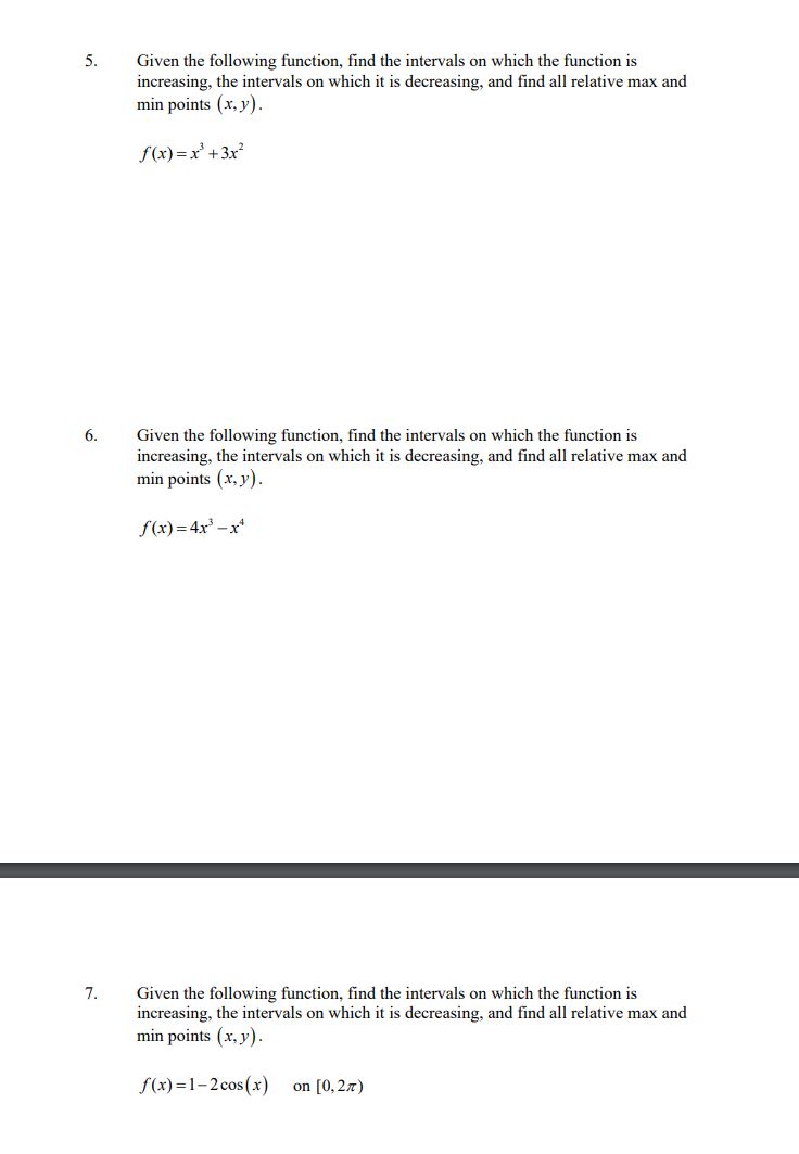 5. Given the following function, nd the intervals on which the