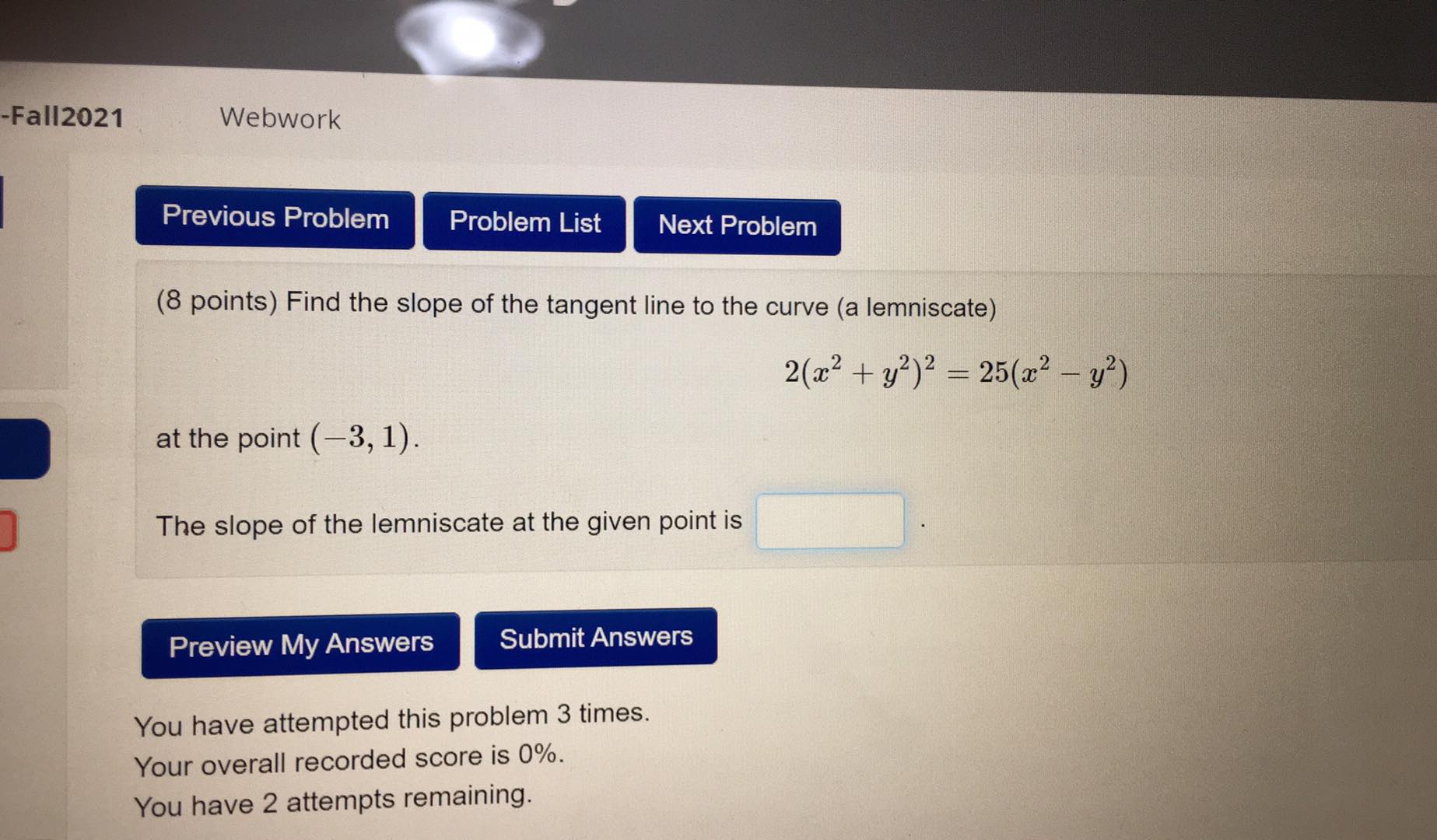 the slope of the tangent line to the curve (a lemniscate) 2(202
