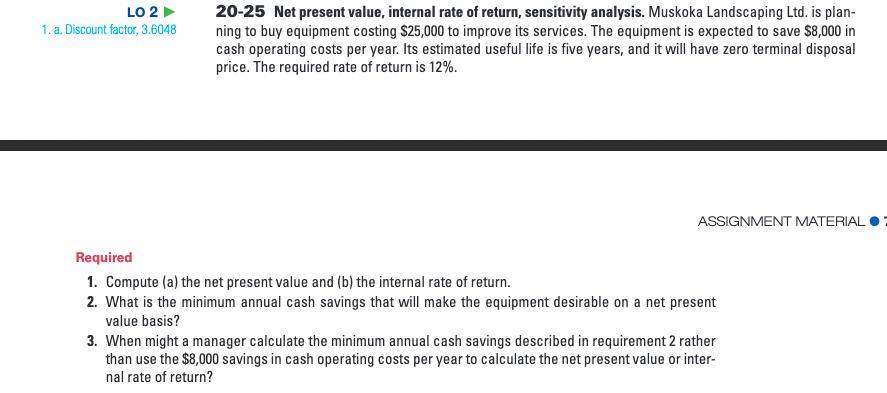 no idea with this LO 2 20-25 Net present value, internal rate
