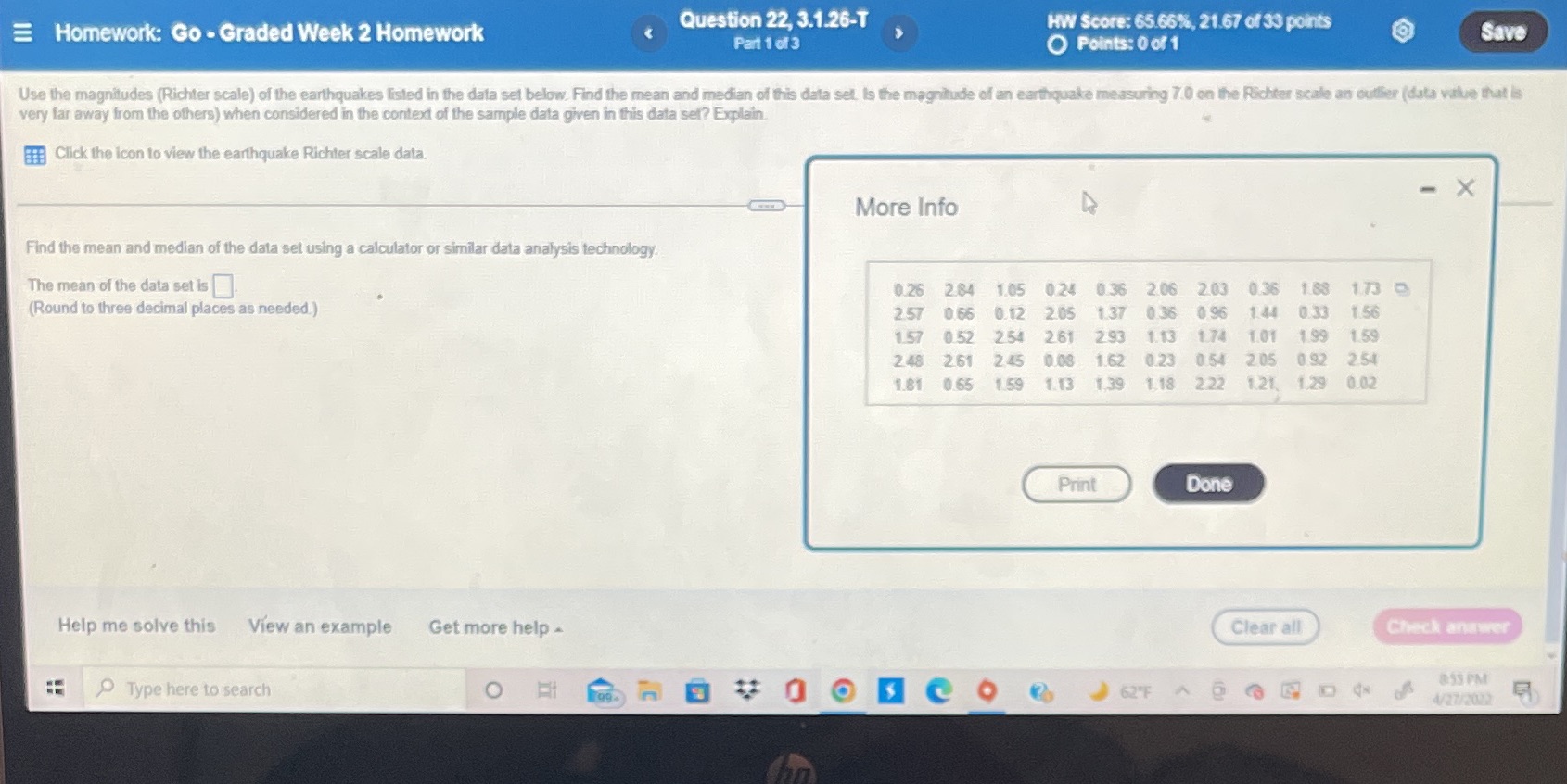 Answer each part Homework: Go - Graded Week 2 Homework Question 22,