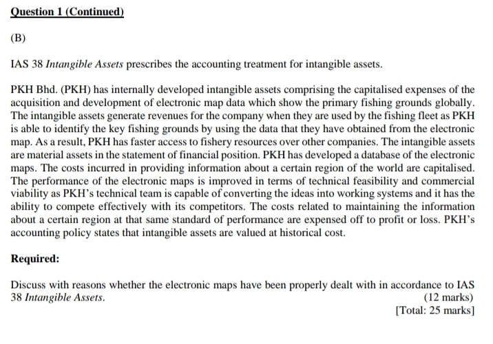 treatment for intangible assets. PKH Bhd. (PKH) has internally developed intangible assets