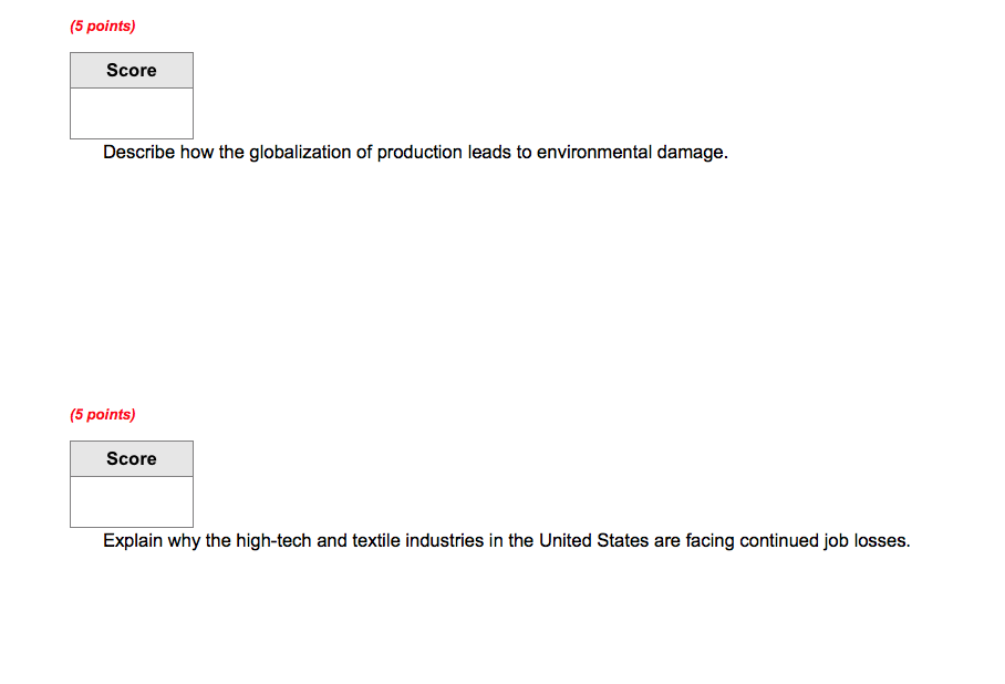 the following questions based on what you have learned. {5 points) Score