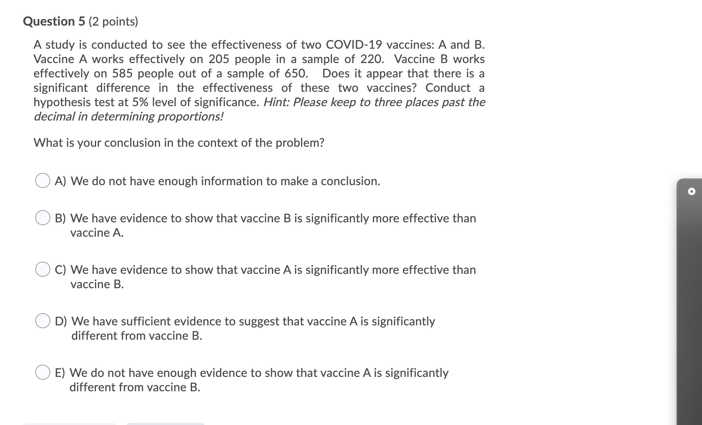 on 585 people out of a sample of 650. Does it appear